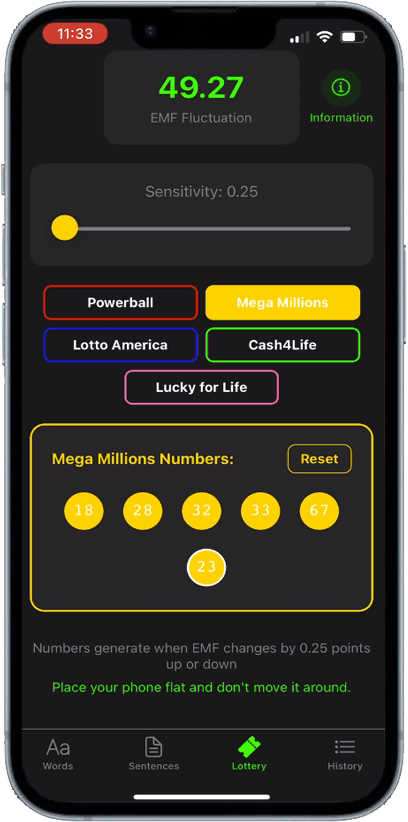 Website screen with lottery