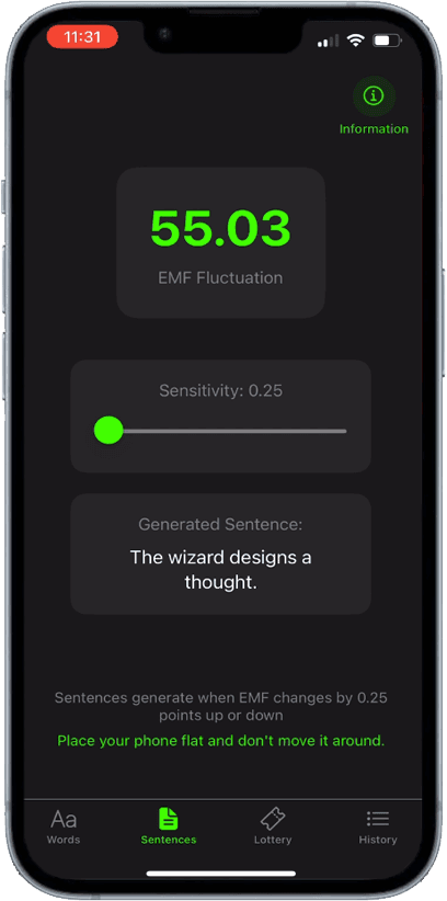 Website screen with sentences