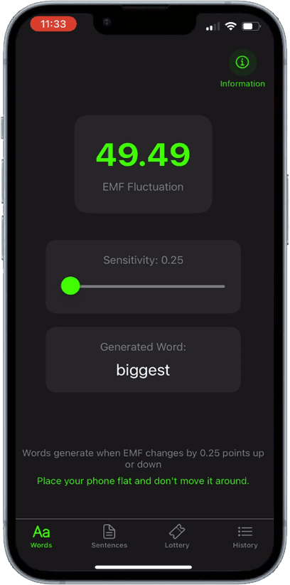 Website screen with words